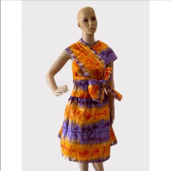African Print Ankara Tie Dye Handmade Infinity Midi Dress - Picture 4 of 5